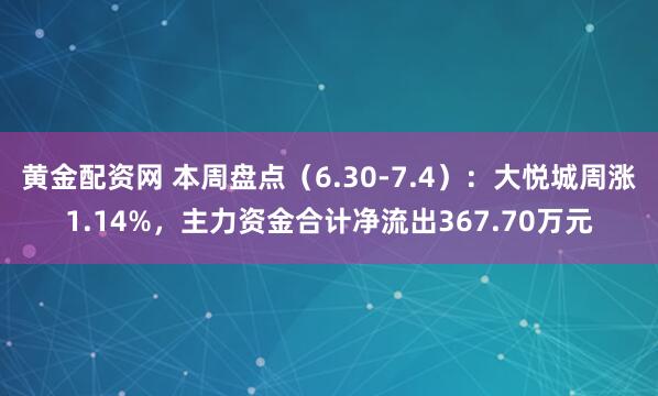 黄金配资网 本周盘点（6.30-7.4）：大悦城周涨1.14%，主力资金合计净流出367.70万元